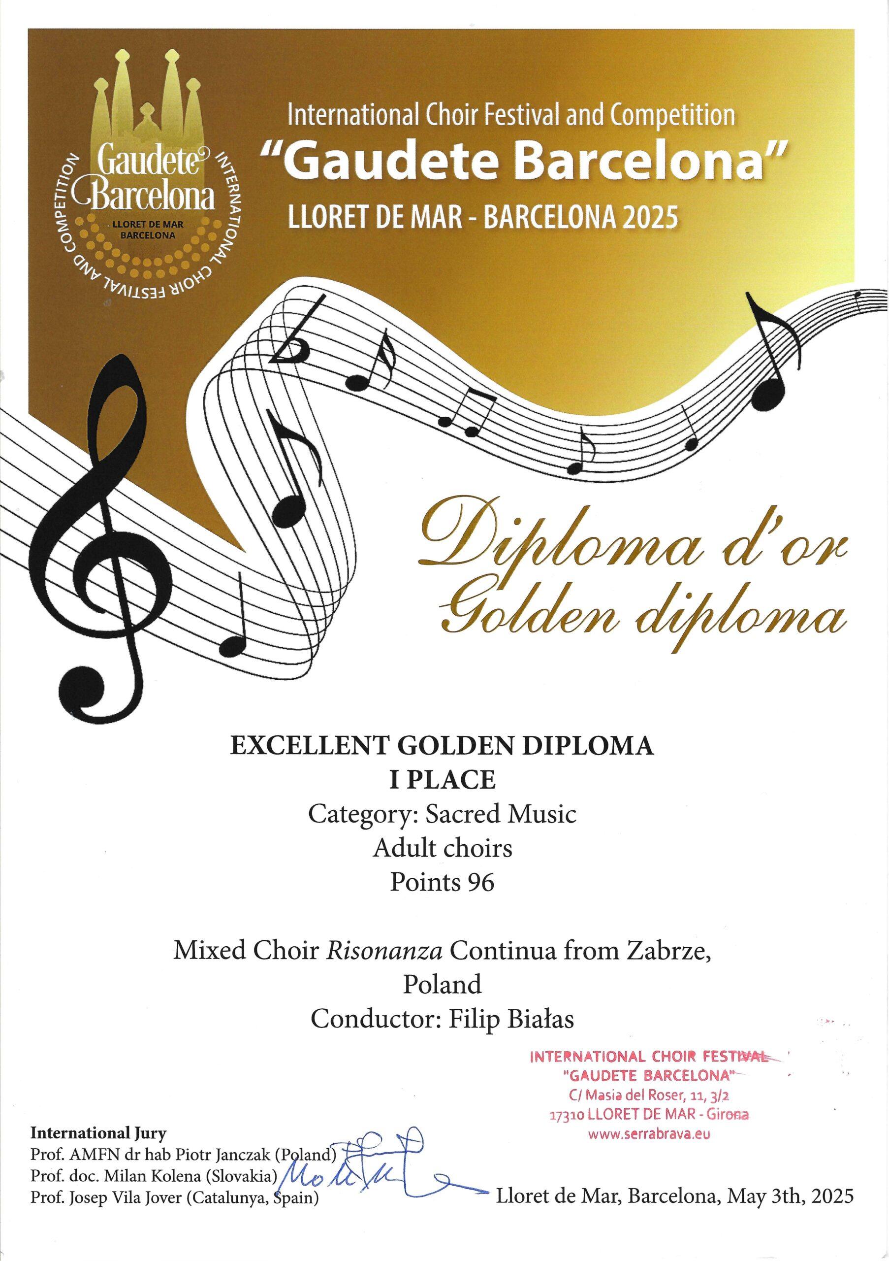 Chór Risonanza Continua_Gaudete Barcelona 2025_Excellent Golden Diploma_kategoria muzyka sakralna_1.47MG