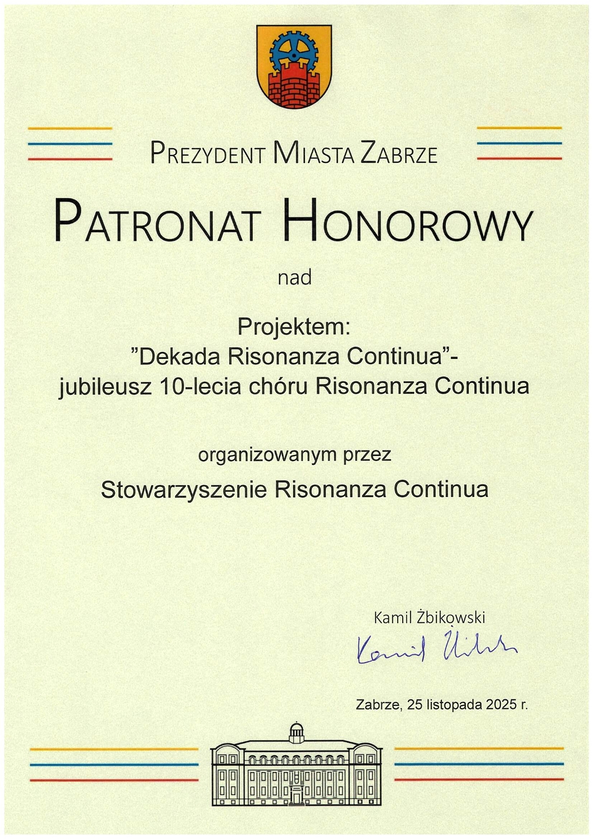 DekadaRC_Patronat Honorowy Prezydenta Zabrza_Stowarzyszenie Risonanza Continua