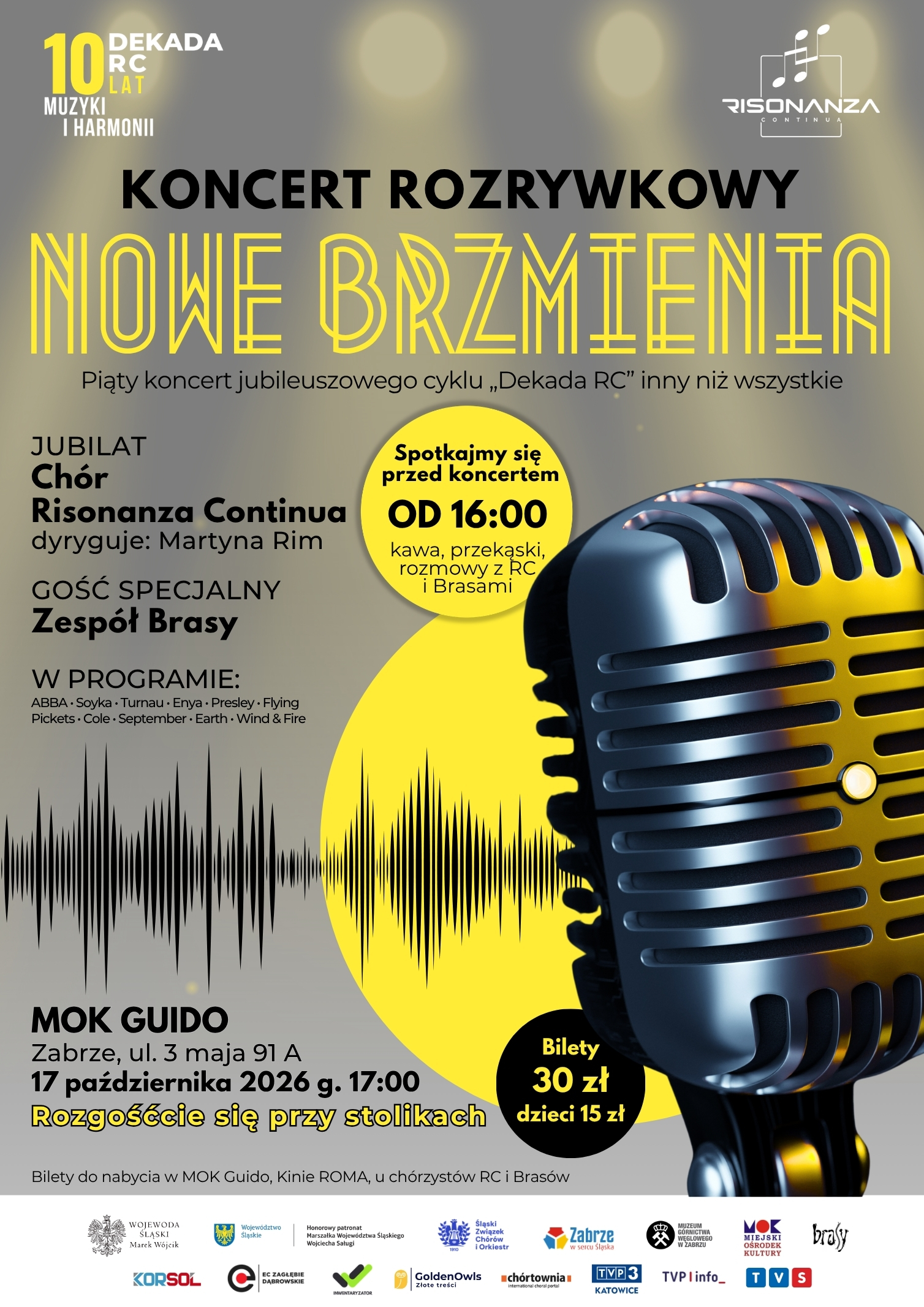 zaproszenie na koncert NOWE BRZMIENIA Risonanza Continua & Brasy #DekadaRC